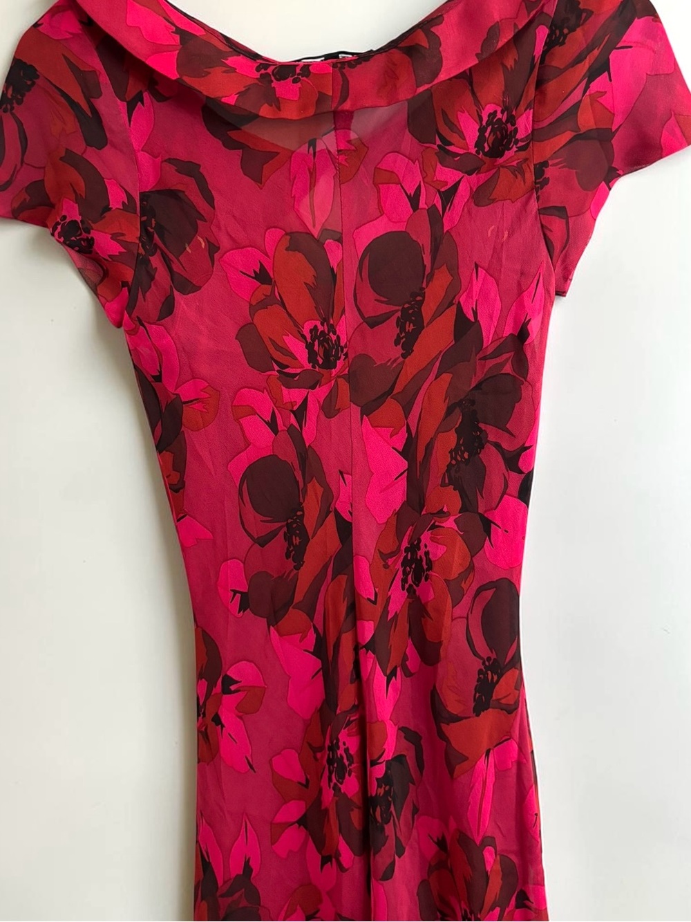 Vintage Betsey Johnson Dress Silk Floral Midi Red Black S/M - Picture 9 of 11
